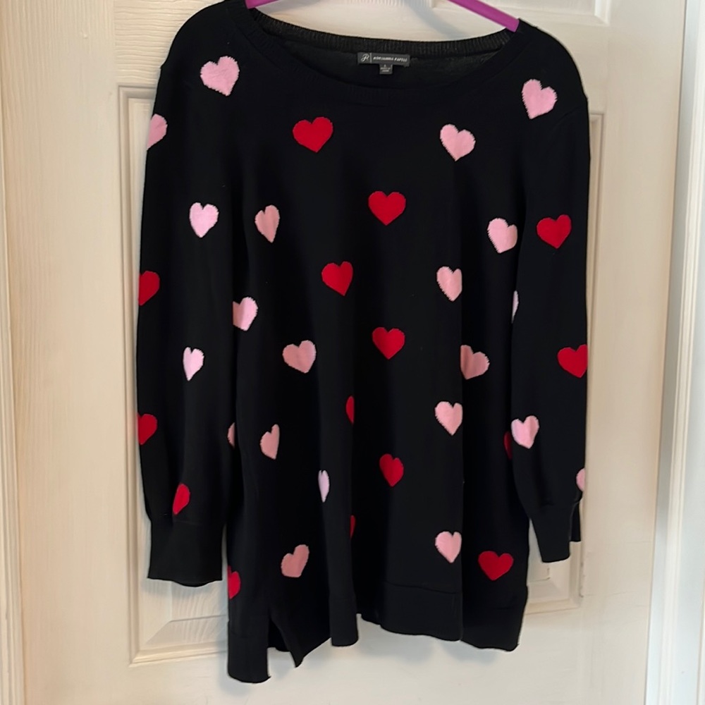 Adrianna Papell Heart Sweater with 3/4 Ballon Sleeves-Size Large
